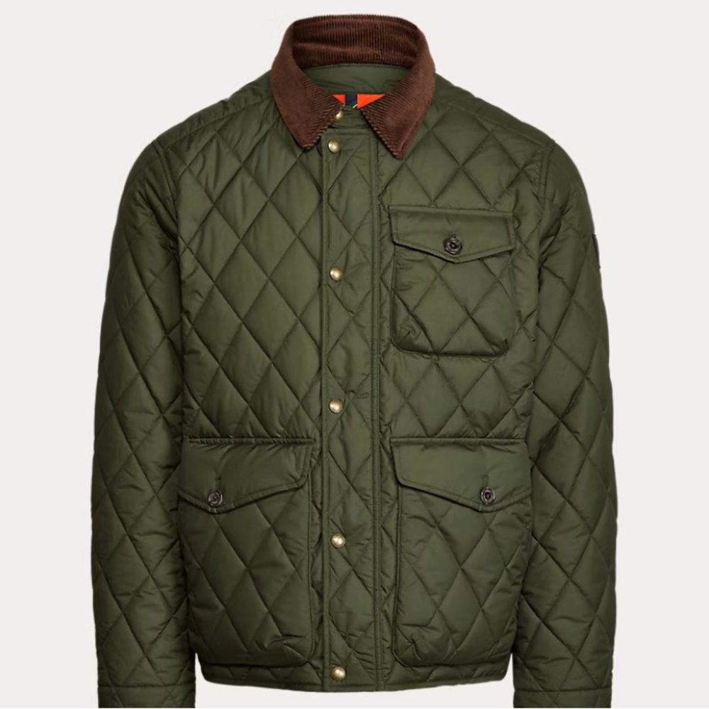 Polo Ralph Lauren's Men's Quilted Green Jacket with Brown Collar Size S/P